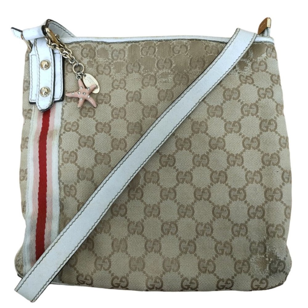 Gucci GG Canvas and Leather Web Jolicoeur Charms Shoulder Bag💥PRICE DROP💥